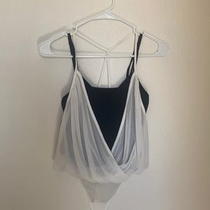 Black and white mesh bodysuit